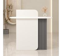 Leaceuv Comptoir de Réception,Table de Réception Moderne avec 2 Tiroirs Verrouillables, Comptoir d'accueil pour Magasin, Boutique, Salon de Beauté et Bureau(White+Grey,39.4" L (100cm))