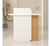 Leaceuv Comptoir de Réception,Table de Réception Moderne avec 2 Tiroirs Verrouillables, Comptoir d'accueil pour Magasin, Boutique, Salon de Beauté et Bureau(White+Wood Grain,31.5" L (80cm))