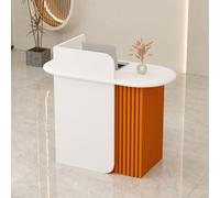 Leaceuv Comptoir de Réception,Table de Réception Moderne avec 2 Tiroirs Verrouillables, Comptoir d'accueil pour Magasin, Boutique, Salon de Beauté et Bureau(White+Orange,47.2" L (120cm))