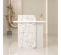 Leaceuv Comptoir de Réception,Table de Réception Moderne avec 2 Tiroirs Verrouillables, Comptoir d'accueil pour Magasin, Boutique, Salon de Beauté et Bureau(Terrazzo,31.5" L (80cm))