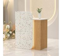 Leaceuv Comptoir Réception avec LED, Comptoir d'accueil, Meuble de Réception Moderne, Compact Bureau de Caisse avec Tiroir à Clé, pour Magasin et Salon de Beauté(Terrazzo-Wood,39.4" L (100cm))