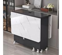 Leaceuv Table a Manger Pliante,Table Pliante Interieur,Tables Cuisine Petit Espace,Tables Console Extensible Bois,avec Ailes Rabattables et 2 Etagères de Rangement(White and Black,100x50cm)
