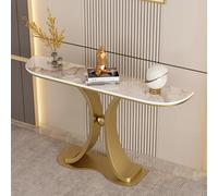 Leaceuv Table Console d'Entrée,Console Meuble,Style Moderne,Meuble d'Entrée Étroit,Plateau en Pierre frittée et Cadre en métal,pour Salon,Couloir,Chambre(Gold,L 150cm/59in)