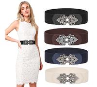 LEACOOLKEY Ceinture corset pour femme, large ceinture élastique pour costumes d'Halloween, ceinture cinch à lacets pour robes, C noir + café + beige + bleu, M:Passt Taillenumfang 86cm-104cm