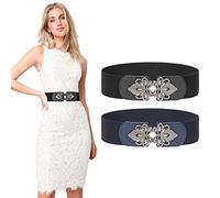 LEACOOLKEY Ceinture corset pour femme, large ceinture élastique pour costumes d'Halloween, ceinture cinch à lacets pour robes, F-noir + bleu, M:Passt Taillenumfang 86cm-104cm
