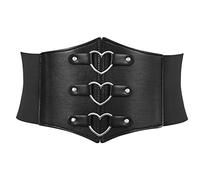 LEACOOLKEY Ceinture de corset large élastique pour costume d'Halloween - Ceinture à lacets pour robes, A-noir (bague en forme de cœur), Passform Taillenumfang 68-80cm