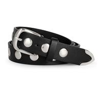 LEACOOLKEY Ceinture en cuir pour femme - Pour jeans - Ceinture punk cloutée avec rivets, B noir (boucle argentée), L Fit Taille Größe 92-101cm(120cm)