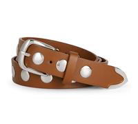 LEACOOLKEY Ceinture en cuir pour femme - Pour jeans - Ceinture punk cloutée avec rivets, E-marron (boucle argentée), XL Fit Taille Größe 101-112cm(130cm)