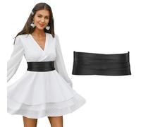 LEACOOLKEY Ceinture large pour femme en cuir élastique, ceinture à la mode pour robes et jeans, cadeau élégant pour les fêtes, A-Noir, 90cm(Misura vita 89cm-106cm)