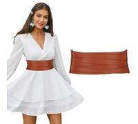 LEACOOLKEY Ceinture large pour femme en cuir élastique, ceinture à la mode pour robes et jeans, cadeau élégant pour les fêtes, marron, 90cm(Misura vita 89cm-106cm)
