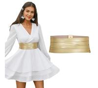 LEACOOLKEY Ceinture large pour femme en élastique, ceinture à la mode pour robes et jeans, cadeau élégant pour les fêtes, or, 90cm(Misura vita 87cm-107cm)
