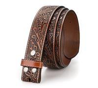 LEACOOLKEY Ceinture western pour homme sans boucle 3,8 cm de large avec gravure florale en cuir gaufré