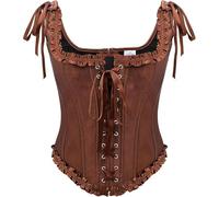 LEACOOLKEY Haut de Corset Renaissance pour Femmes, Découpe Vintage, Corset à Lacets Overbust avec Support en Os comme Bustier Bodice pour Costumes d'Halloween, café, L