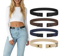 LEACOOLKEY Lot de 4 ceintures élastiques sans boucle pour femme - Invisible et réglable - Sans boucle - Pour pantalon en jean, C noir + café + bleu + kaki, L-3XL:64cm(Für Hosengrößen 88cm-134cm)