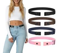LEACOOLKEY Lot de 4 ceintures élastiques sans boucle pour femme, invisibles, réglables, sans boucle, pour jeans, pantalons, D-noir + café + bleu + rose clair, L-3XL:64cm(Für Hosengrößen 88cm-134cm)