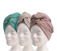 Lead Care Turban pour cheveux, lot de 3 serviettes de séchage en microfibre à séchage rapide avec bouton, blanc, crème, rose) (turquoise, crème, rose)