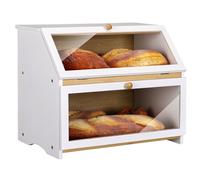 Leader Accessoires Boîte à Pain en Bambou à 2 Niveaux, Bol à Pain avec Couvercle avant à Rabat, Armoire à Pain, Bouteilles de Légumes et d’épices, etc., 39 * 32 * 25 cm, Blanc