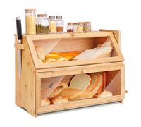 Leader Accessories Boîte à Pain Bambou 2- Couche Countertop Boîte à Pain en Bois de Bambou pour Cuisine, Nature,50 x 37 x 25cm