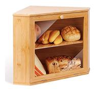 Leader Accessories Boîte à Pain Bambou 2- Couches Countertop Boîte à Pain en Bois de Bambou pour Cuisine, Nature,32 x 32 x 34cm