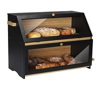 Leader Accessories Boîte à Pain en Bambou à 2 Niveaux, Bol à Pain avec Couvercle Avant à Rabat, Armoire à Pain, Bouteilles de Légumes et d’épices, etc., 50 * 37 * 25 cm, Noir