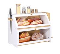 Leader Accessories Boîte à Pain en Bambou à 2 Niveaux, Bol à Pain avec Couvercle avant à Rabat, Bouteilles de Légumes et d’épices d’armoire à Pain, etc., 50 * 37 * 25 cm, blanc