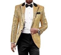 Leader of the Beauty Blazer à paillettes pour homme, smoking, fête, bal de fin d'année, mariage, revers cranté, doré, 5XL