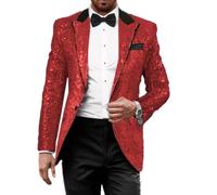 Leader of the Beauty Blazer à paillettes pour homme, smoking, fête, bal de fin d'année, mariage, revers cranté, Rouge, XS