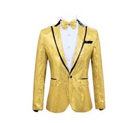 Leader of the Beauty Blazer à paillettes pour homme, smoking, fête, bal de fin d'année, mariage, smoking, veste à un bouton, veste de banquet tendance, jaune, 5XL