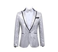 Leader of the Beauty Blazer à paillettes pour homme, smoking, fête, bal de fin d'année, mariage, smoking, veste à un bouton, veste de banquet tendance, Argenté., XXL