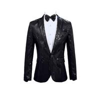Leader of the Beauty Blazer à paillettes pour homme, smoking, fête, bal de fin d'année, mariage, smoking, veste à un bouton, veste de banquet tendance, Noir , XXL
