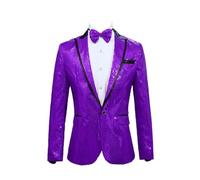 Leader of the Beauty Blazer à paillettes pour homme, smoking, fête, bal de fin d'année, mariage, smoking, veste à un bouton, veste de banquet tendance, violet, 4XL