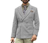 Leader of the Beauty Blazer ajusté en velours côtelé pour homme avec étiquette crantée à double boutonnage pour robe de mariée, gris clair, XS