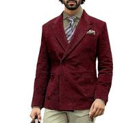 Leader of the Beauty Blazer ajusté en velours côtelé pour homme avec étiquette crantée à double boutonnage pour robe de mariée, bordeaux, S