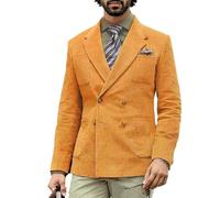 Leader of the Beauty Blazer ajusté en velours côtelé pour homme avec étiquette crantée à double boutonnage pour robe de mariée, Orange, 5XL