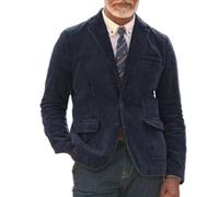 Leader of the Beauty Blazer en velours côtelé pour homme - Coupe ajustée - Veste de costume formelle pour bal, dîner, affaires, mariage, bleu marine, L