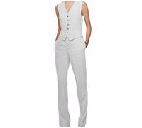 Leader of The Beauty Costume 2 pièces en lin sans manches avec boutons pour femme avec gilet et pantalon d'affaires, blanc, L