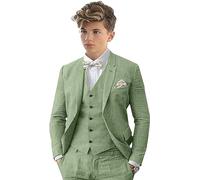 Leader of the Beauty Costume 3 pièces en lin pour garçon Peak Label Slim Fit Costume Ensemble simple boutonnage mariage marié smoking, Vert, 16 ans