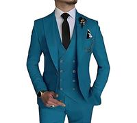 Leader of the Beauty Costume 3 pièces pour homme, coupe ajustée, smoking à un bouton, à double boutonnage, costume de mariage décontracté, bleu sarcelle, 52