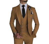 Leader of the Beauty Costume 3 pièces pour homme, coupe ajustée, smoking à un bouton, à double boutonnage, costume de mariage décontracté, marron, 64