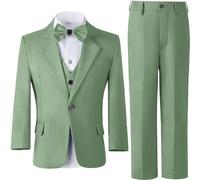 Leader of the Beauty Costume de smoking 3 pièces pour garçon, coupe ajustée, costume de mariage à un bouton, blazer, pantalon, gilet, sauge, 12 ans