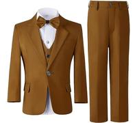 Leader of the Beauty Costume de smoking 3 pièces pour garçon, coupe ajustée, costume de mariage à un bouton, blazer, pantalon, gilet, marron, 8 ans
