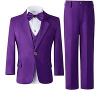 Leader of the Beauty Costume de smoking 3 pièces pour garçon, coupe ajustée, costume de mariage à un bouton, blazer, pantalon, gilet, violet, 12 ans