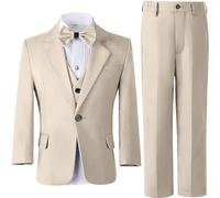 Leader of the Beauty Costume de smoking 3 pièces pour garçon, coupe ajustée, costume de mariage à un bouton, blazer, pantalon, gilet, beige, 8 ans