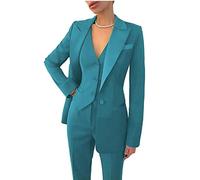Leader of the Beauty Costume de travail 3 pièces pour femme avec blazer, gilet, pantalon d'affaires, costume de bal de fin d'année, costume de fête, turquoise, XS