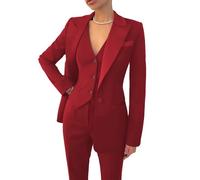Leader of the Beauty Costume de travail 3 pièces pour femme avec blazer, gilet, pantalon d'affaires, costume de bal de fin d'année, costume de fête, rouge foncé, M