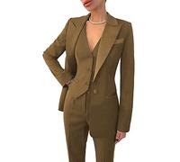 Leader of the Beauty Costume de travail 3 pièces pour femme avec blazer, gilet, pantalon d'affaires, costume de bal de fin d'année, costume de fête, marron, M