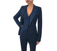 Leader of the Beauty Costume de travail 3 pièces pour femme avec blazer, gilet, pantalon d'affaires, costume de bal de fin d'année, costume de fête, bleu marine, M