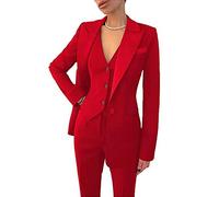 Leader of the Beauty Costume de travail 3 pièces pour femme avec blazer, gilet, pantalon d'affaires, costume de bal de fin d'année, costume de fête, Rouge, XXL