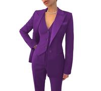 Leader of the Beauty Costume de travail 3 pièces pour femme avec blazer, gilet, pantalon d'affaires, costume de bal de fin d'année, costume de fête, violet, L