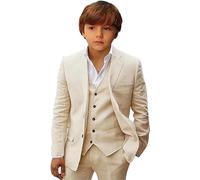 Leader of the Beauty Costume en lin pour garçons, ensemble de 3 pièces, taille ajustée, smoking à deux boutons, beige, 10 ans